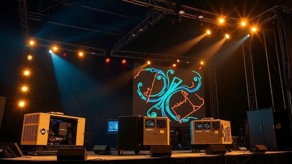 Escenario de festival de música iluminado de noche